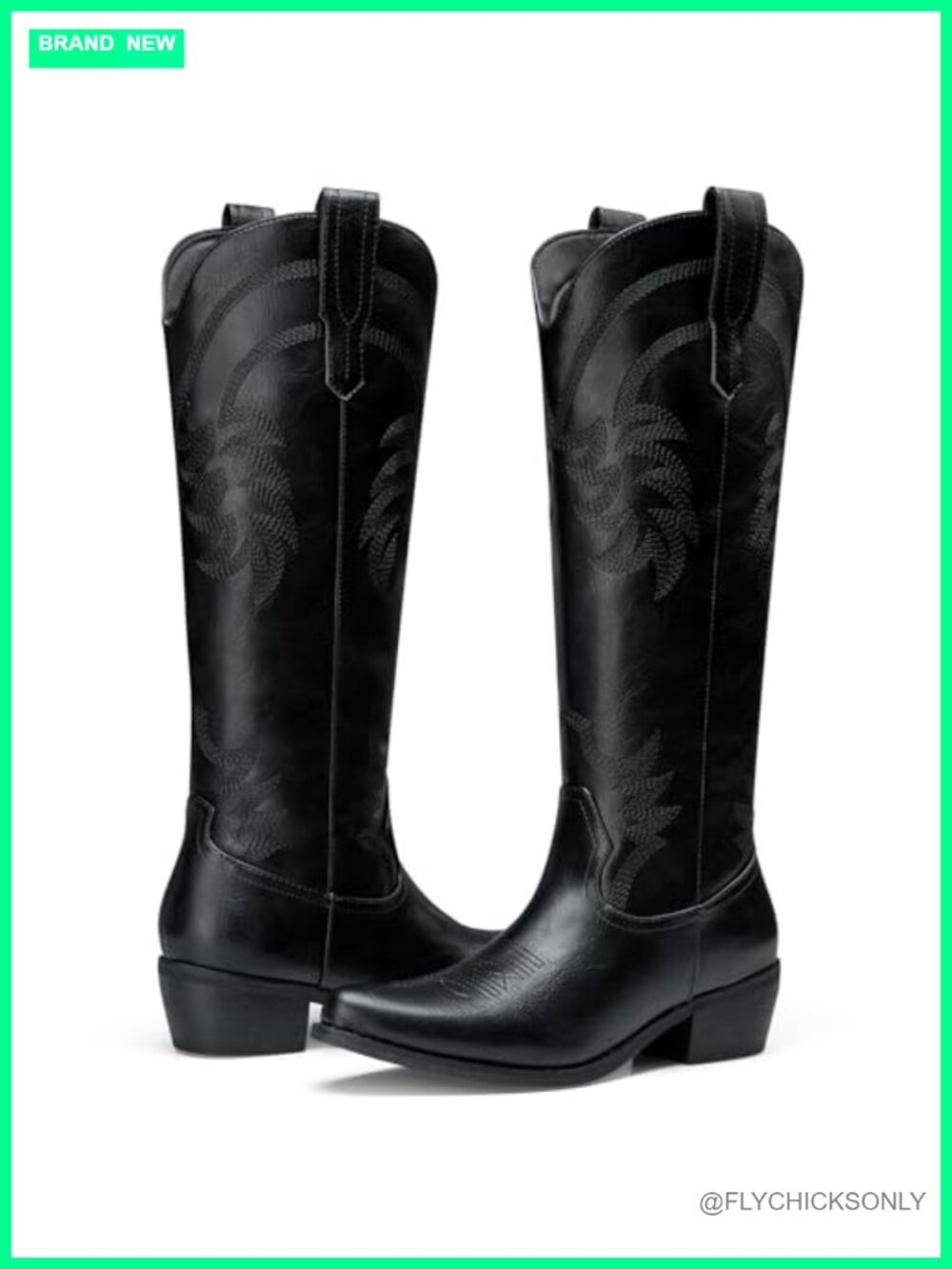 TEMOFON Women's Knee High Western Cowboy Boots Faux Leather Comfortable